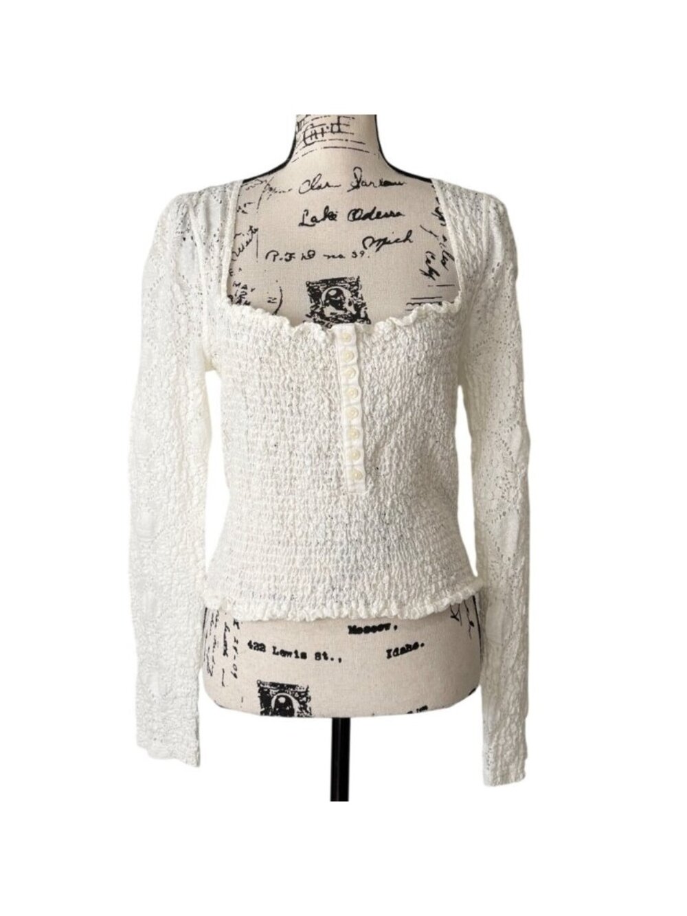 Free People Size L Top Milkmaid Lace Confection Square Neck Coquett White - Picture 2 of 9